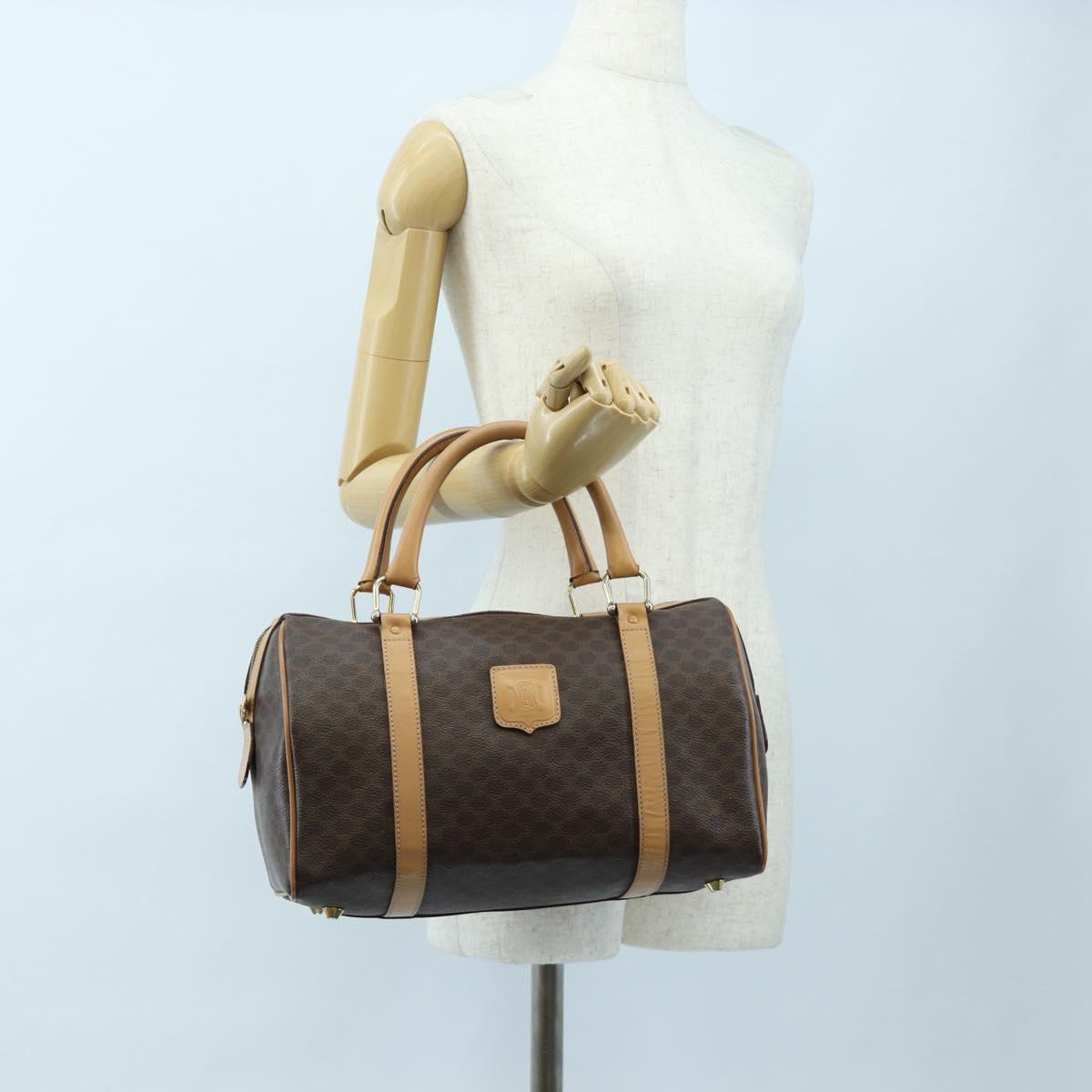 CELINE Macadam Canvas Boston Bag PVC Leather Brown Gold Auth 191818V