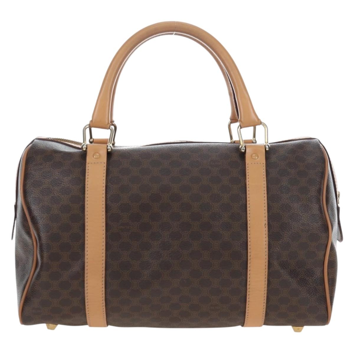CELINE Macadam Canvas Boston Bag PVC Leather Brown Gold Auth 191818V