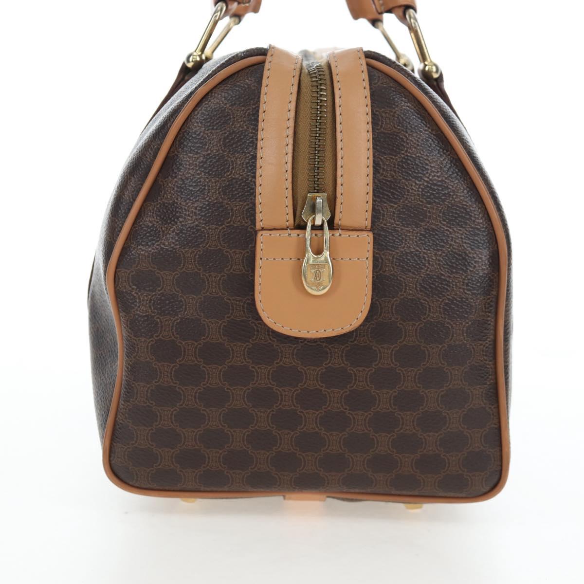 CELINE Macadam Canvas Boston Bag PVC Leather Brown Gold Auth 191818V