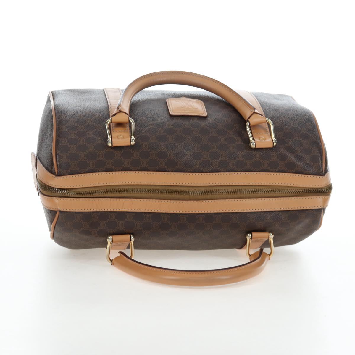CELINE Macadam Canvas Boston Bag PVC Leather Brown Gold Auth 191818V