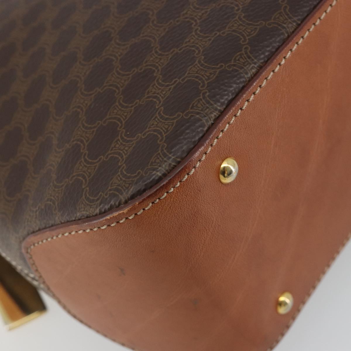CELINE Macadam Canvas Hand Bag PVC Leather Brown Gold Auth 191819A