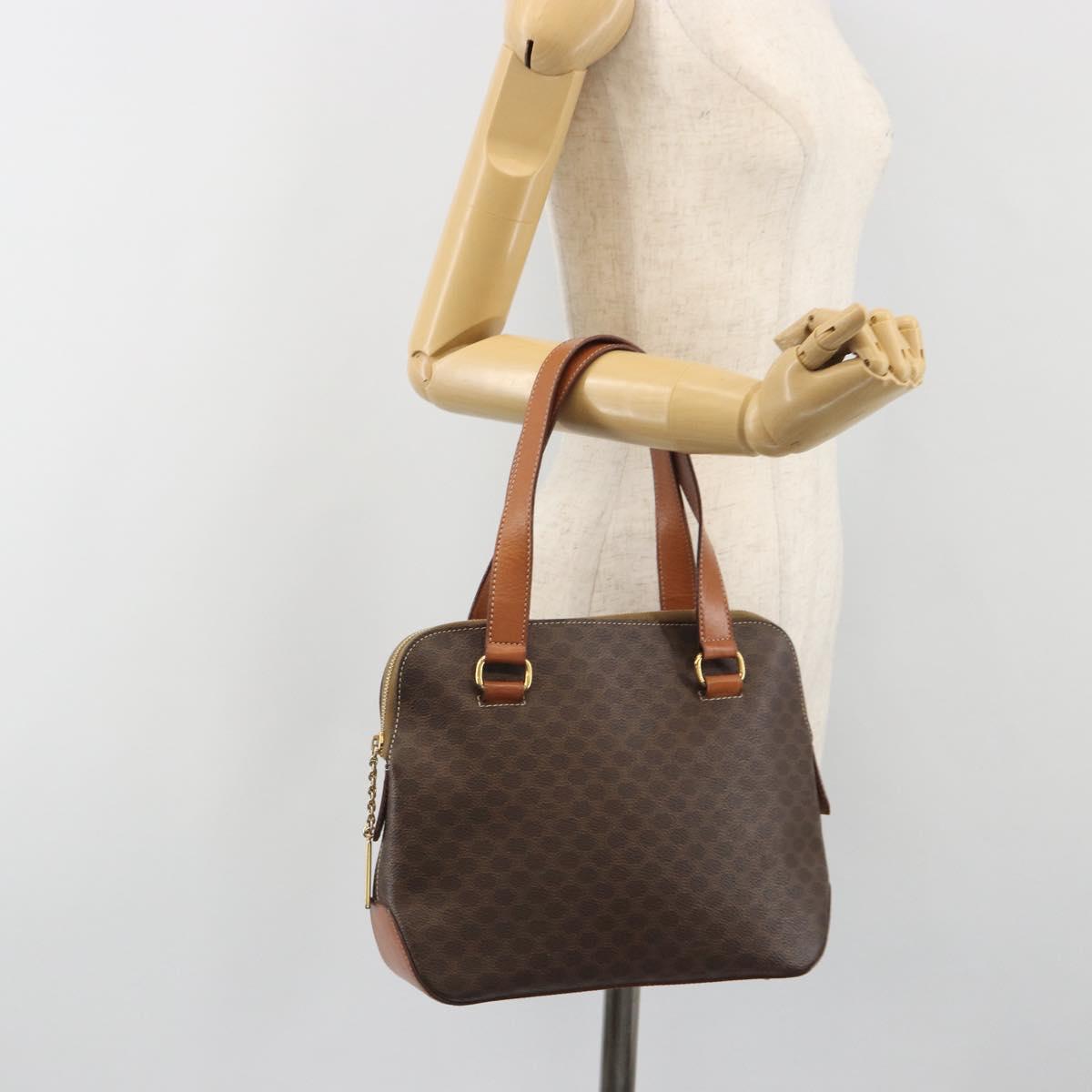 CELINE Macadam Canvas Hand Bag PVC Leather Brown Gold Auth 191819A