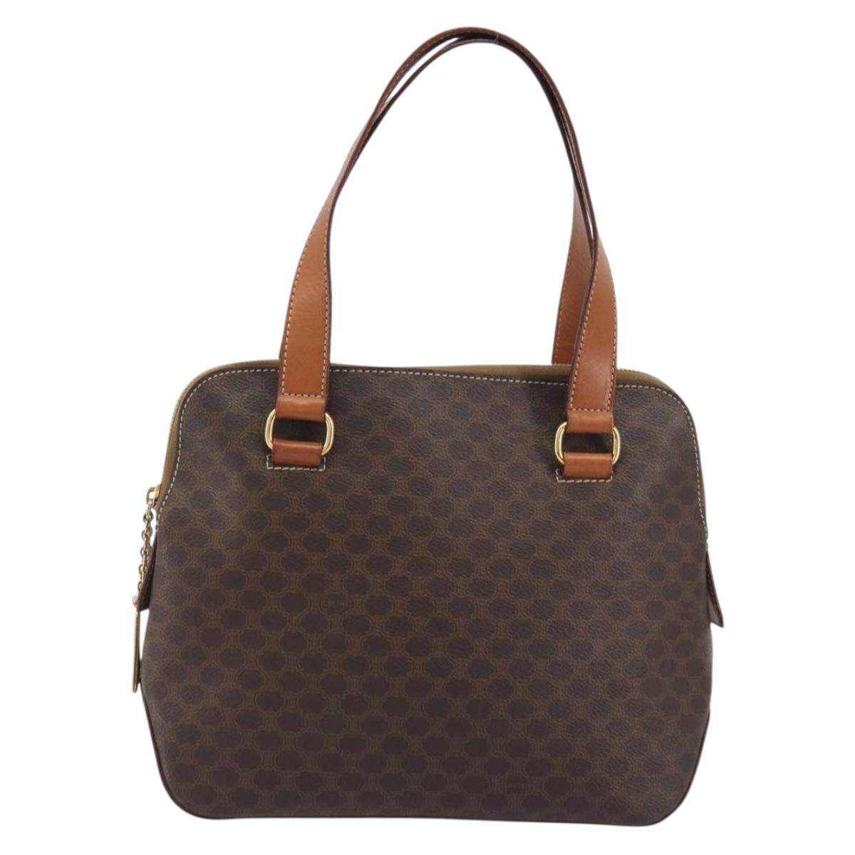 CELINE Macadam Canvas Hand Bag PVC Leather Brown Gold Auth 191819A