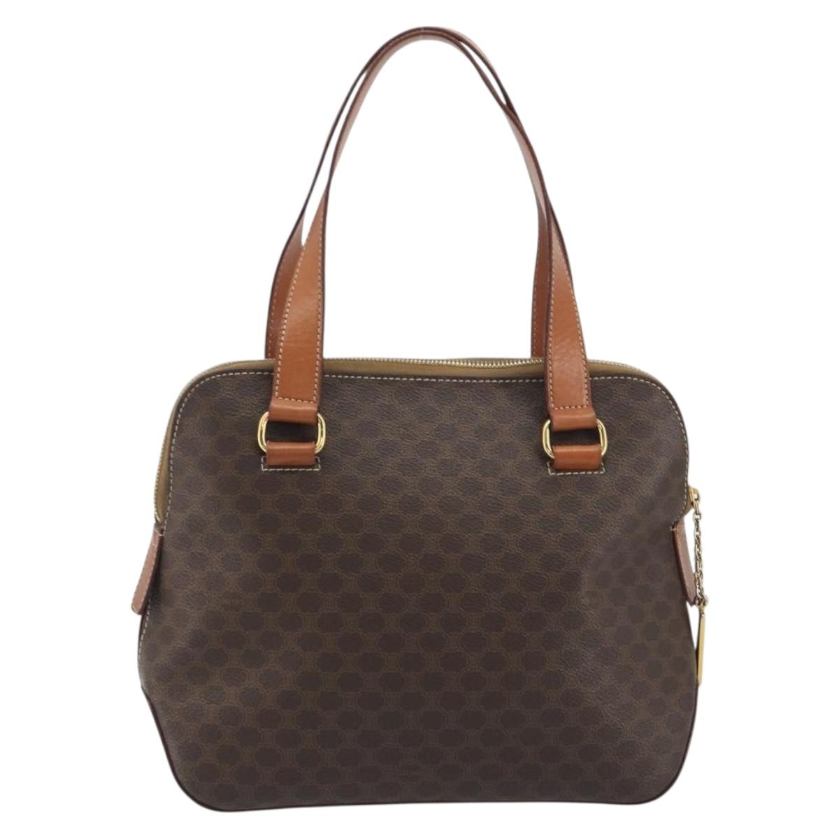 CELINE Macadam Canvas Hand Bag PVC Leather Brown Gold Auth 191819A