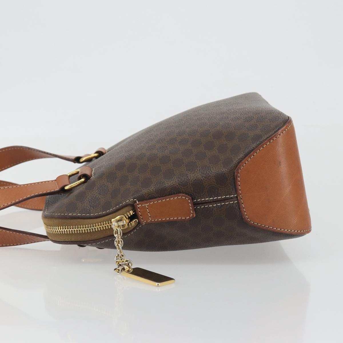 CELINE Macadam Canvas Hand Bag PVC Leather Brown Gold Auth 191819A
