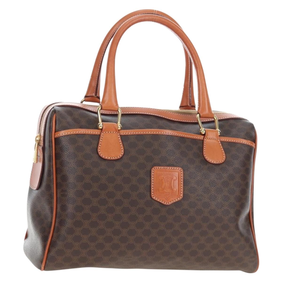 CELINE Macadam Canvas Hand Bag PVC Leather Brown Gold Auth 191820V