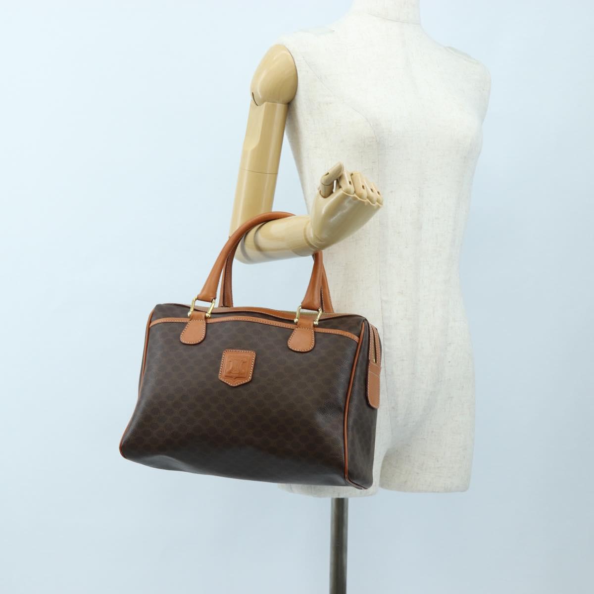 CELINE Macadam Canvas Hand Bag PVC Leather Brown Gold Auth 191820V