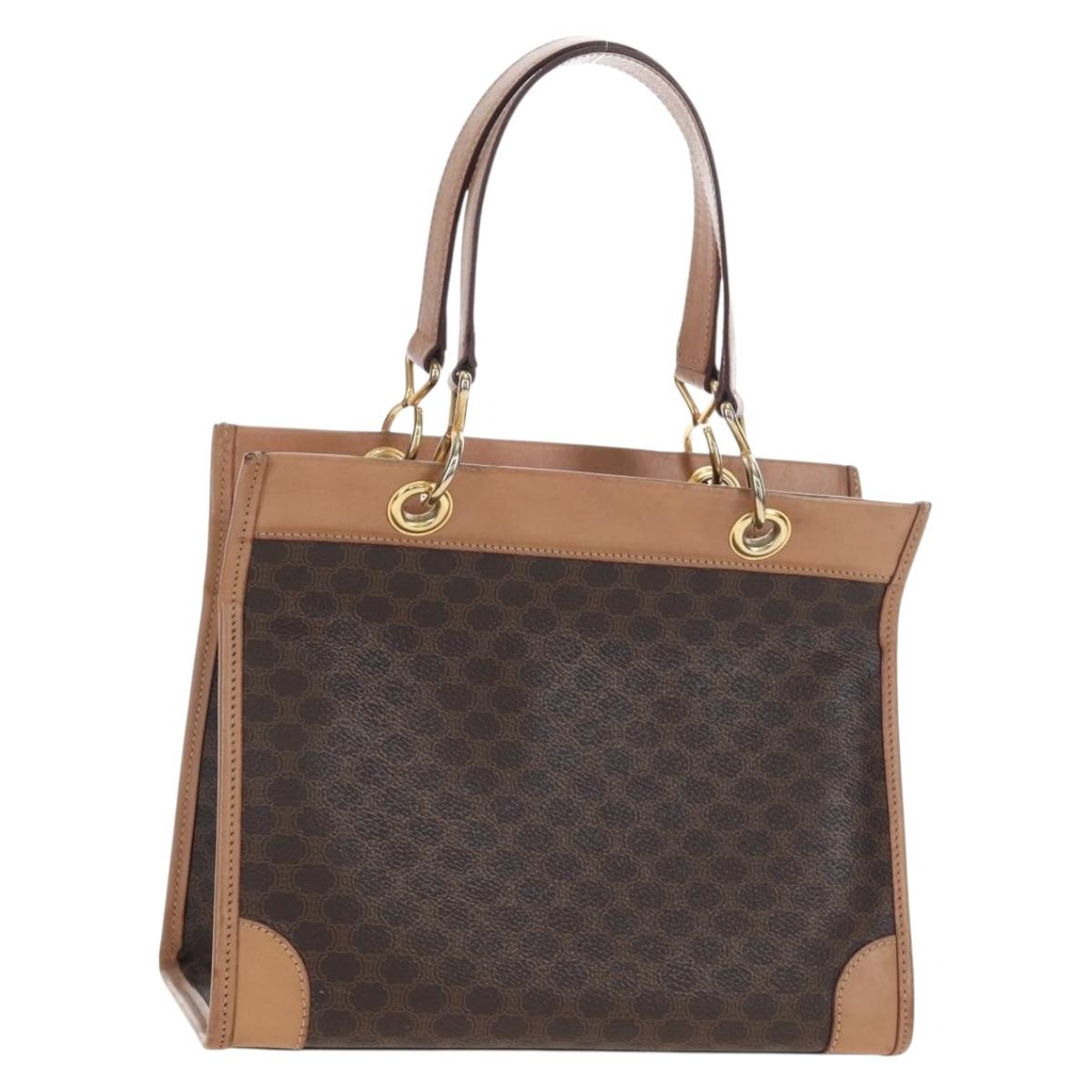 CELINE Macadam Canvas Hand Bag PVC Leather Brown Gold Auth 191821V
