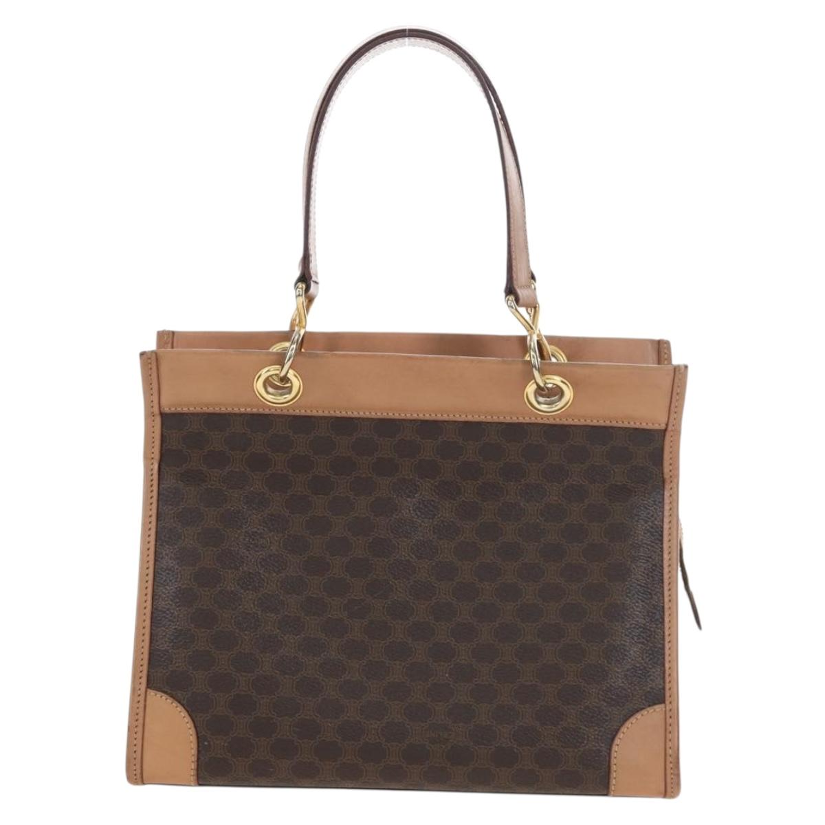 CELINE Macadam Canvas Hand Bag PVC Leather Brown Gold Auth 191821V