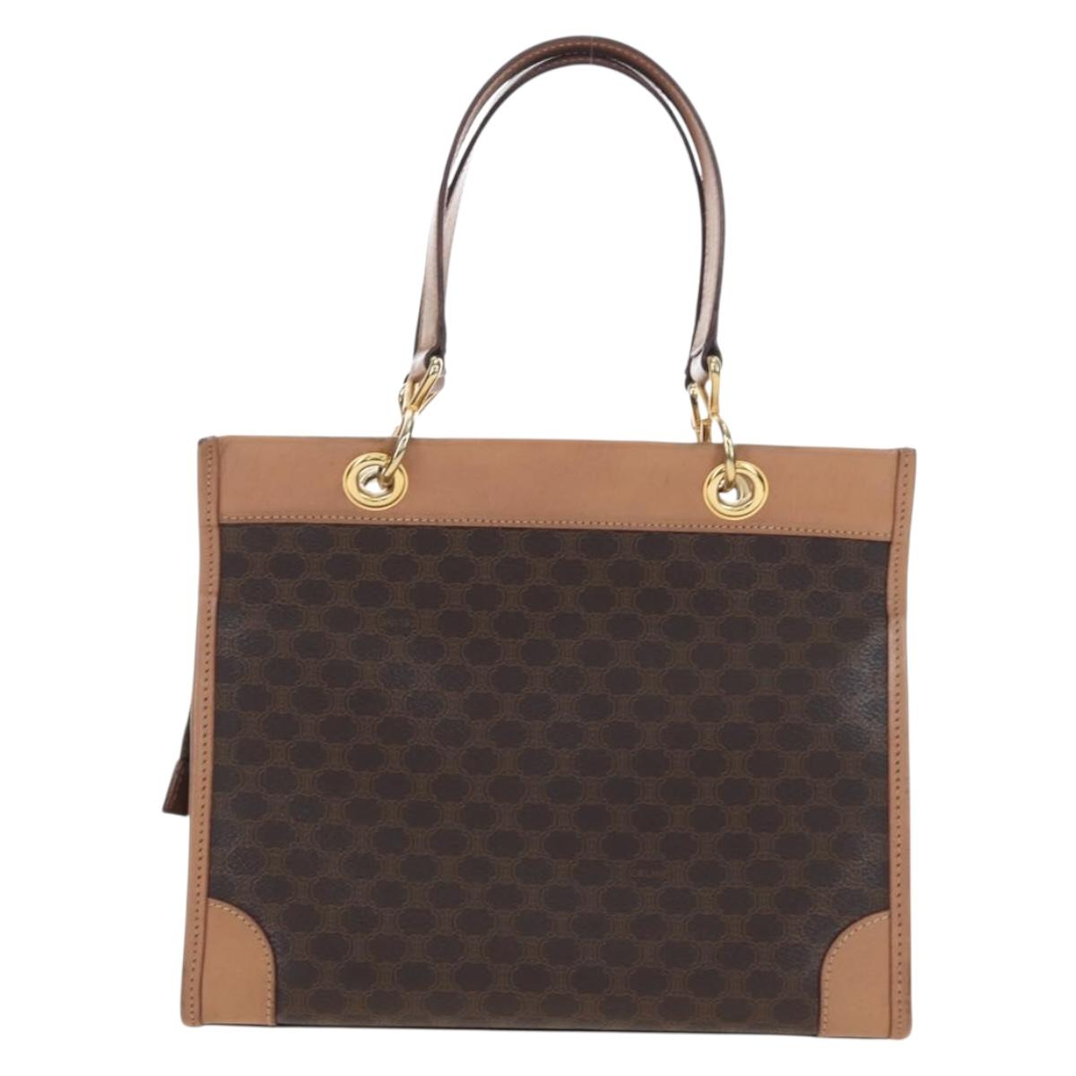 CELINE Macadam Canvas Hand Bag PVC Leather Brown Gold Auth 191821V