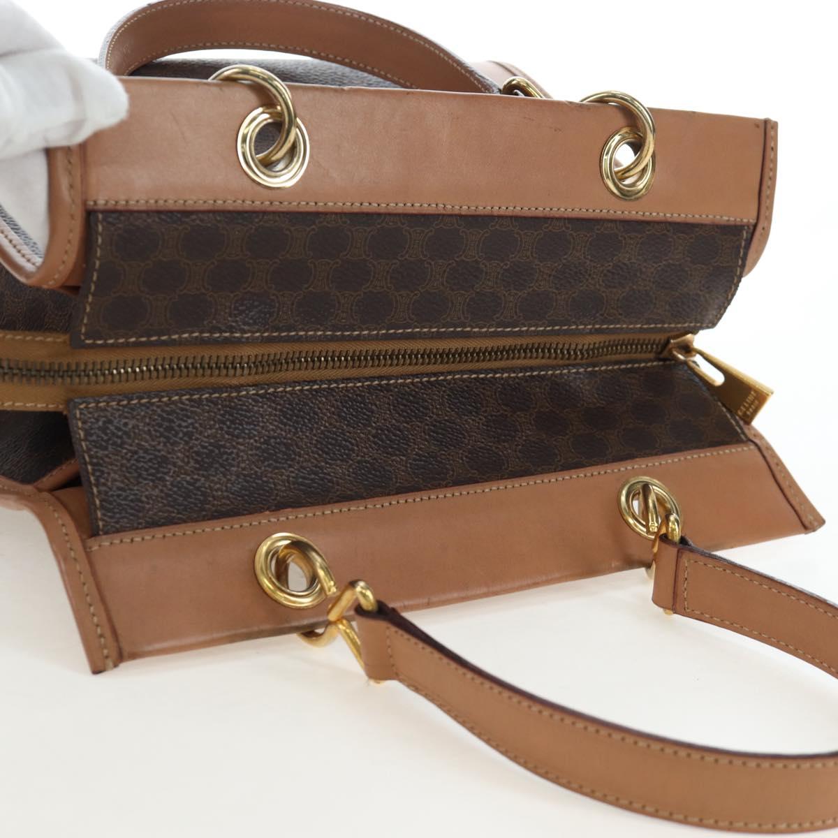 CELINE Macadam Canvas Hand Bag PVC Leather Brown Gold Auth 191821V