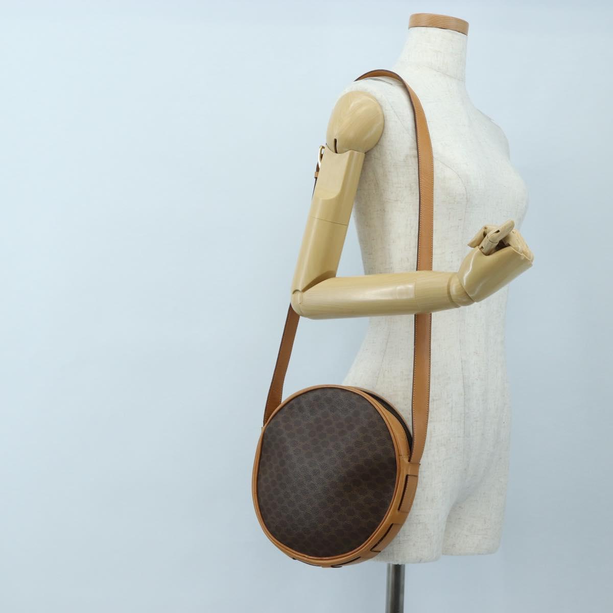 CELINE Macadam Canvas Shoulder Bag PVC Leather Brown Gold Auth 191822V