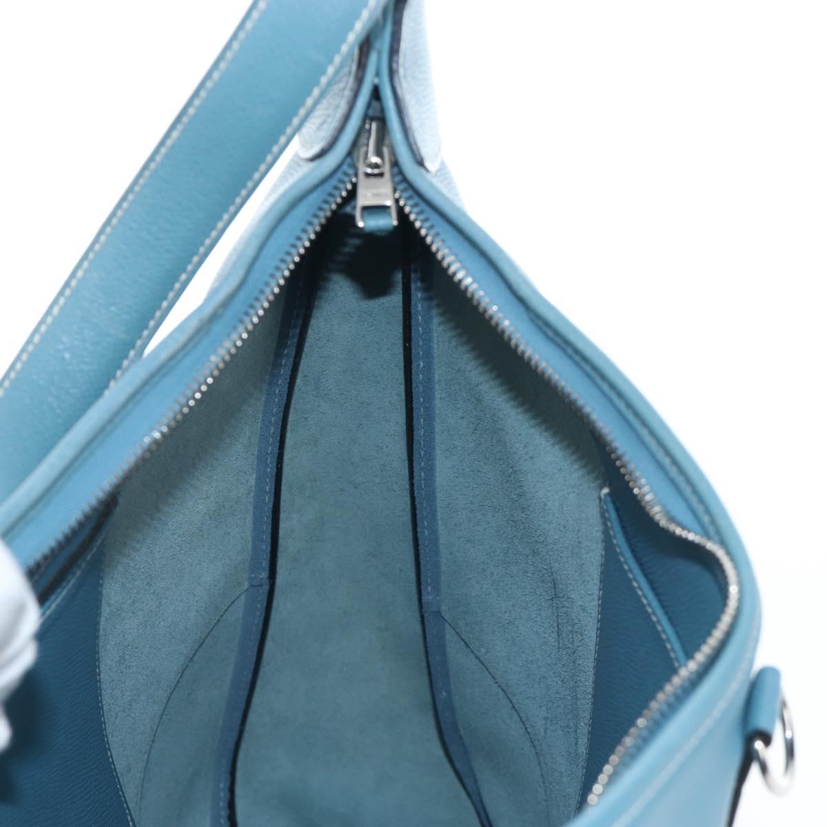 HERMES Trim 38 Shoulder Bag Leather Light Blue Silver Auth 191823M