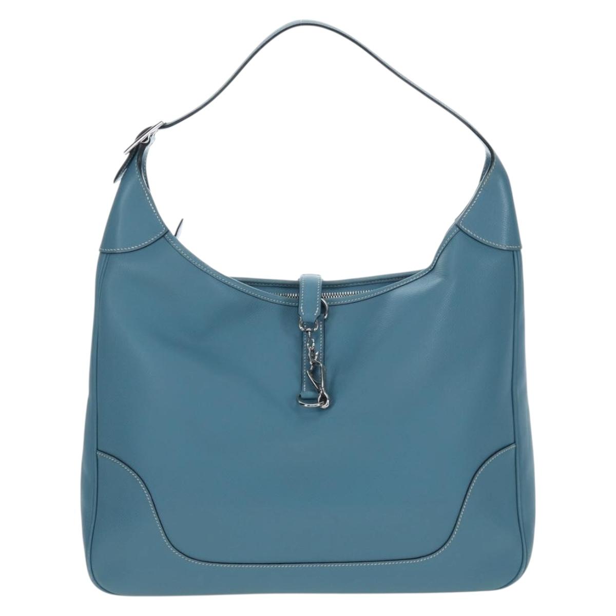 HERMES Trim 38 Shoulder Bag Leather Light Blue Silver Auth 191823M