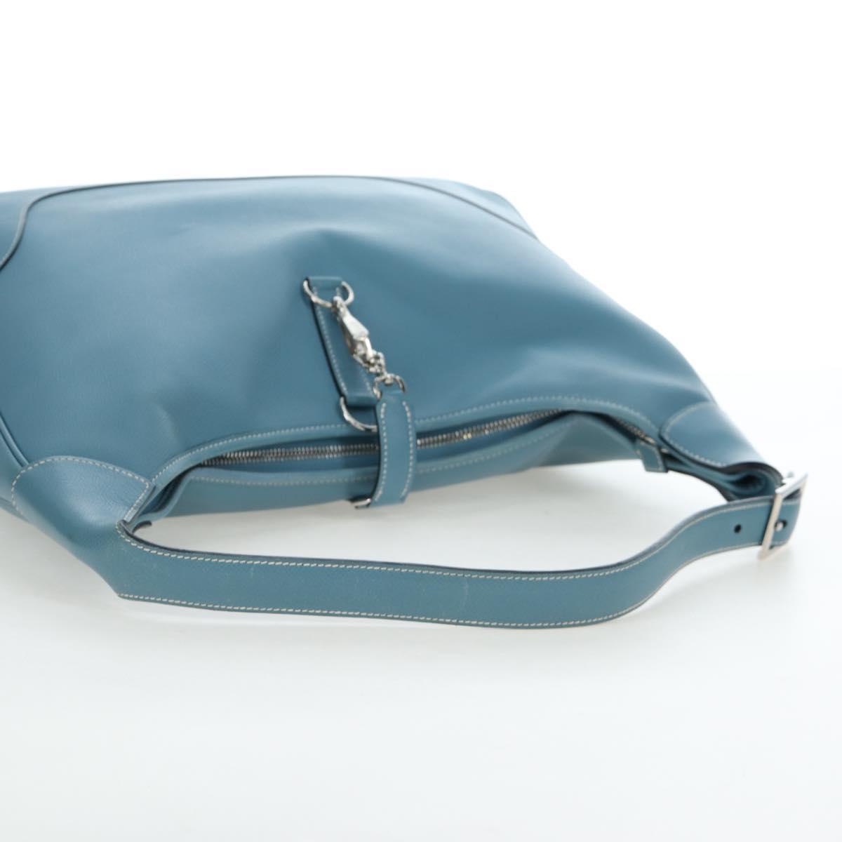 HERMES Trim 38 Shoulder Bag Leather Light Blue Silver Auth 191823M