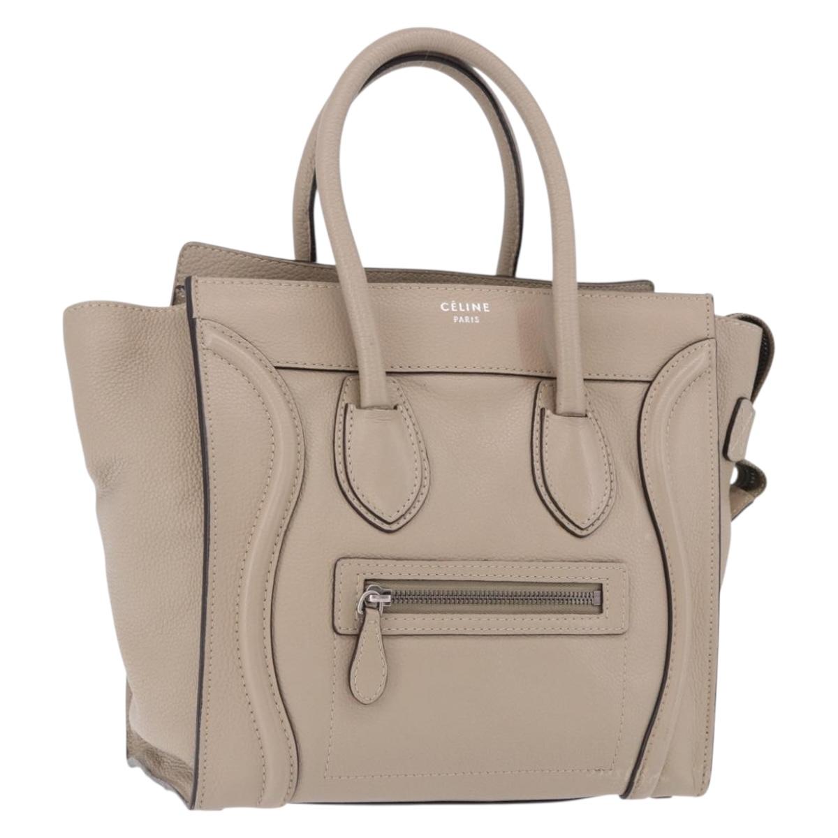 CELINE Luggage Micro Shopper Hand Bag Leather Beige Auth 191824V