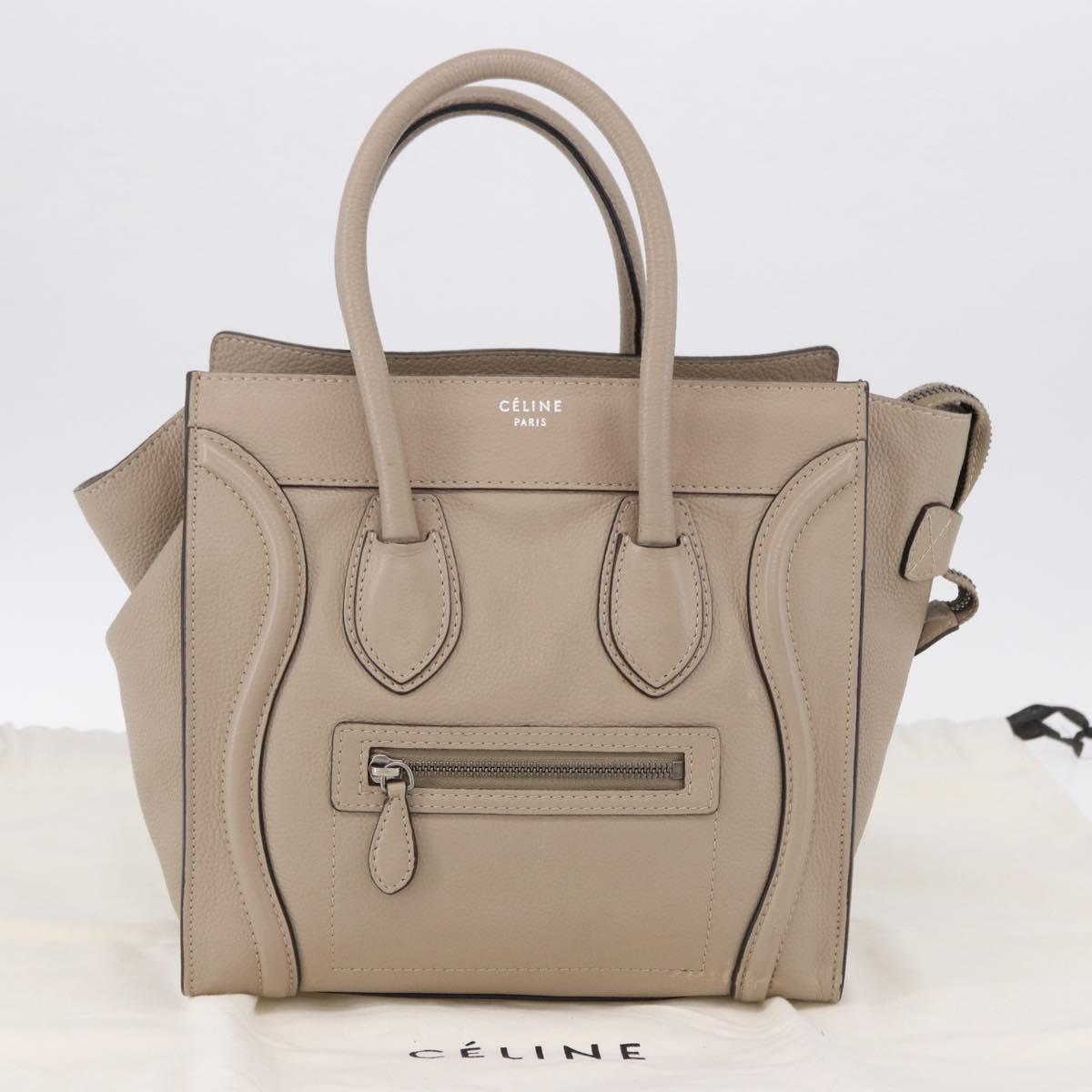 CELINE Luggage Micro Shopper Hand Bag Leather Beige Auth 191824V