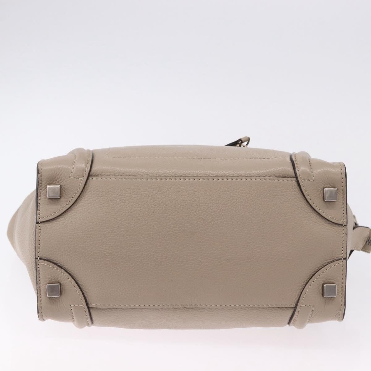CELINE Luggage Micro Shopper Hand Bag Leather Beige Auth 191824V
