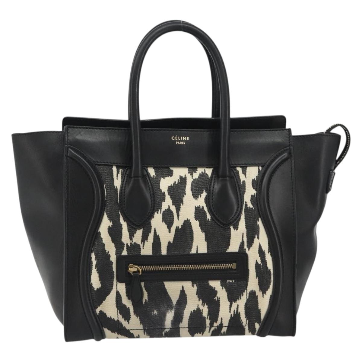 CELINE Luggage Hand Bag Canvas Black Gold Auth 191825V
