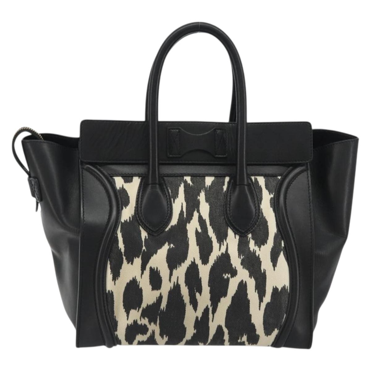 CELINE Luggage Hand Bag Canvas Black Gold Auth 191825V