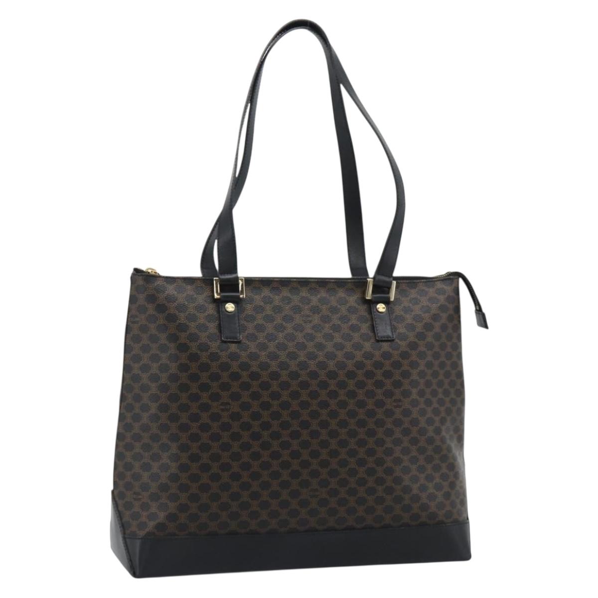 CELINE Macadam Canvas Tote Bag PVC Leather Black Gold Auth 191826V