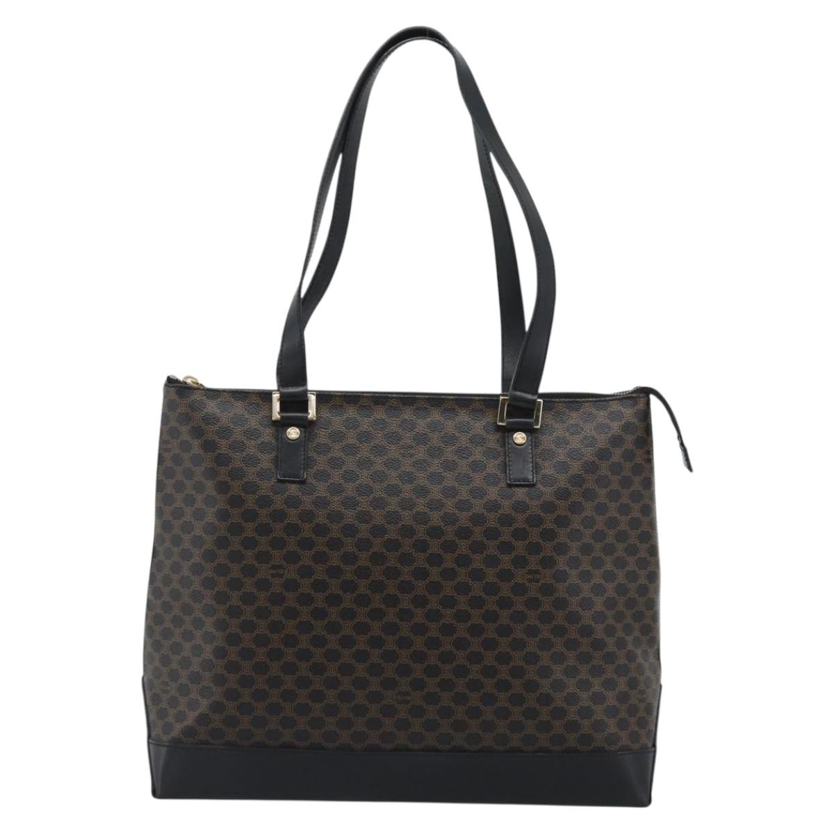 CELINE Macadam Canvas Tote Bag PVC Leather Black Gold Auth 191826V