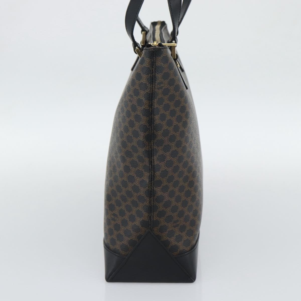 CELINE Macadam Canvas Tote Bag PVC Leather Black Gold Auth 191826V