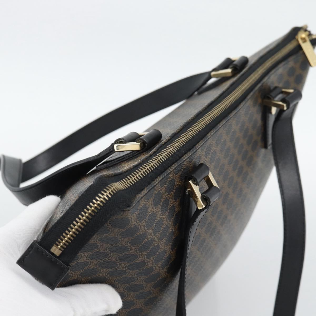 CELINE Macadam Canvas Tote Bag PVC Leather Black Gold Auth 191826V