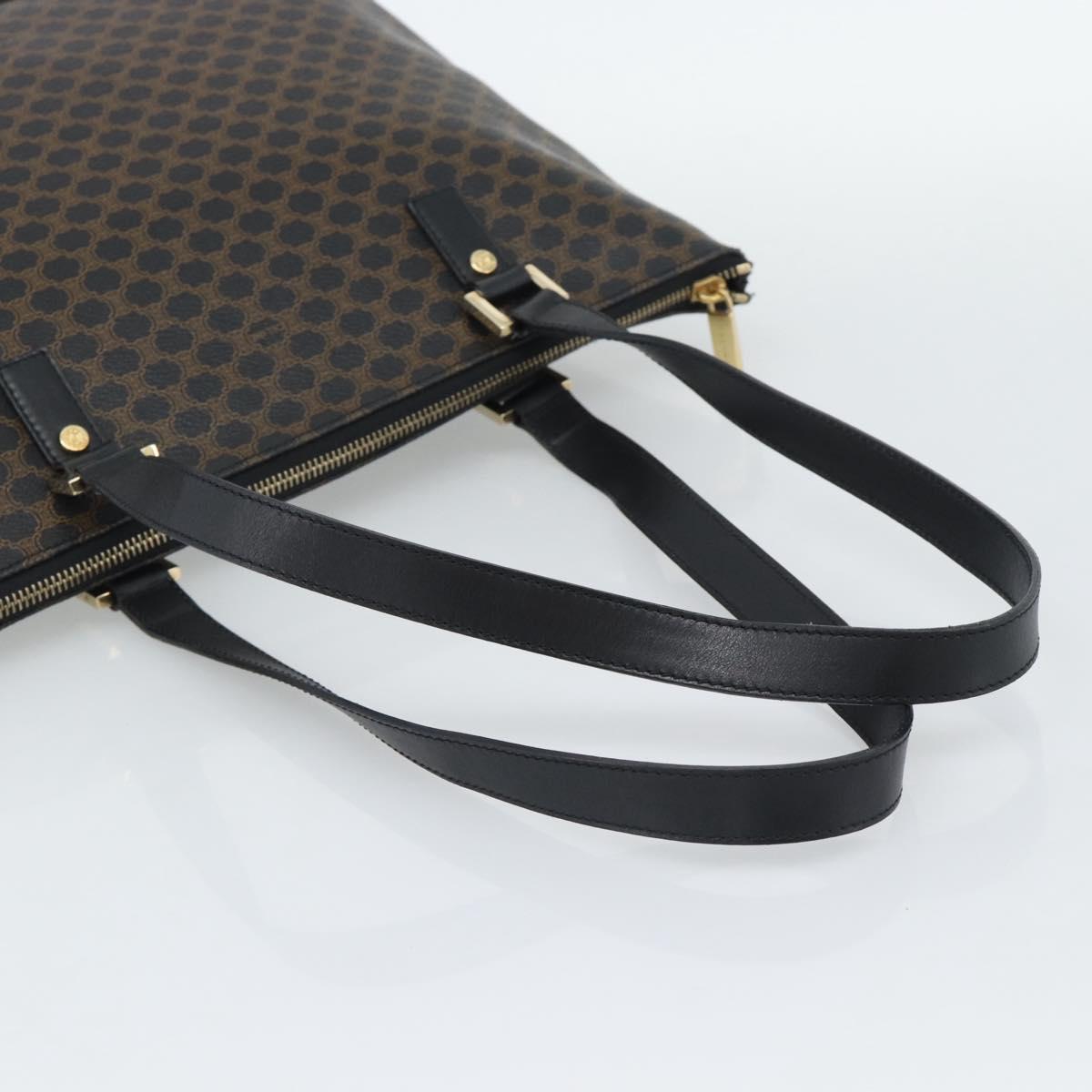 CELINE Macadam Canvas Tote Bag PVC Leather Black Gold Auth 191826V