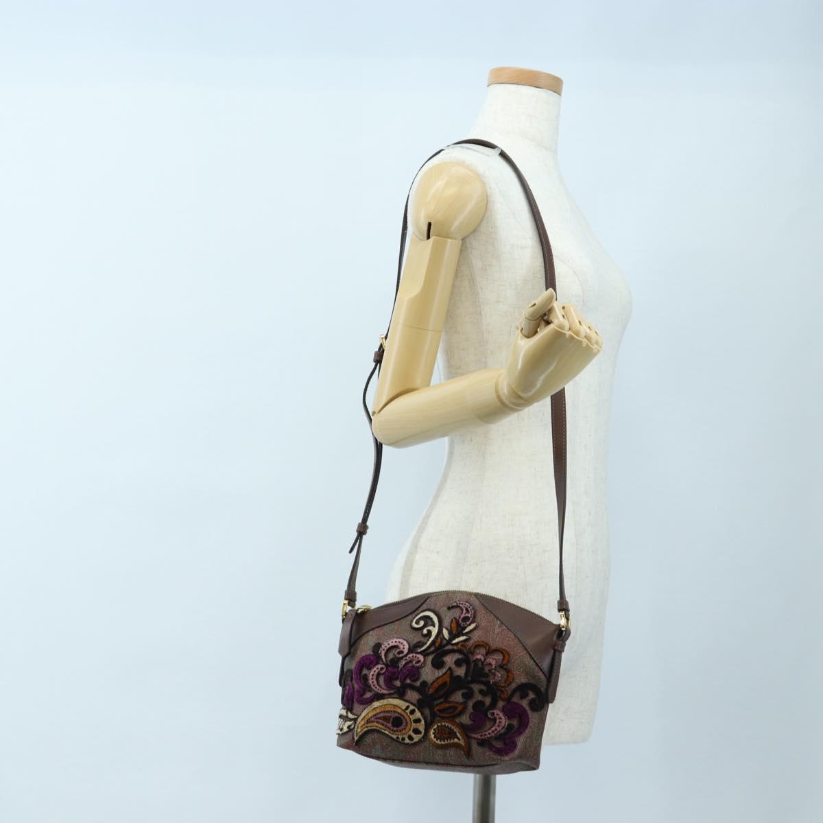 ETRO Paisley Patchwork Shoulder Bag PVC Leather Brown Bordeaux Auth 191827V