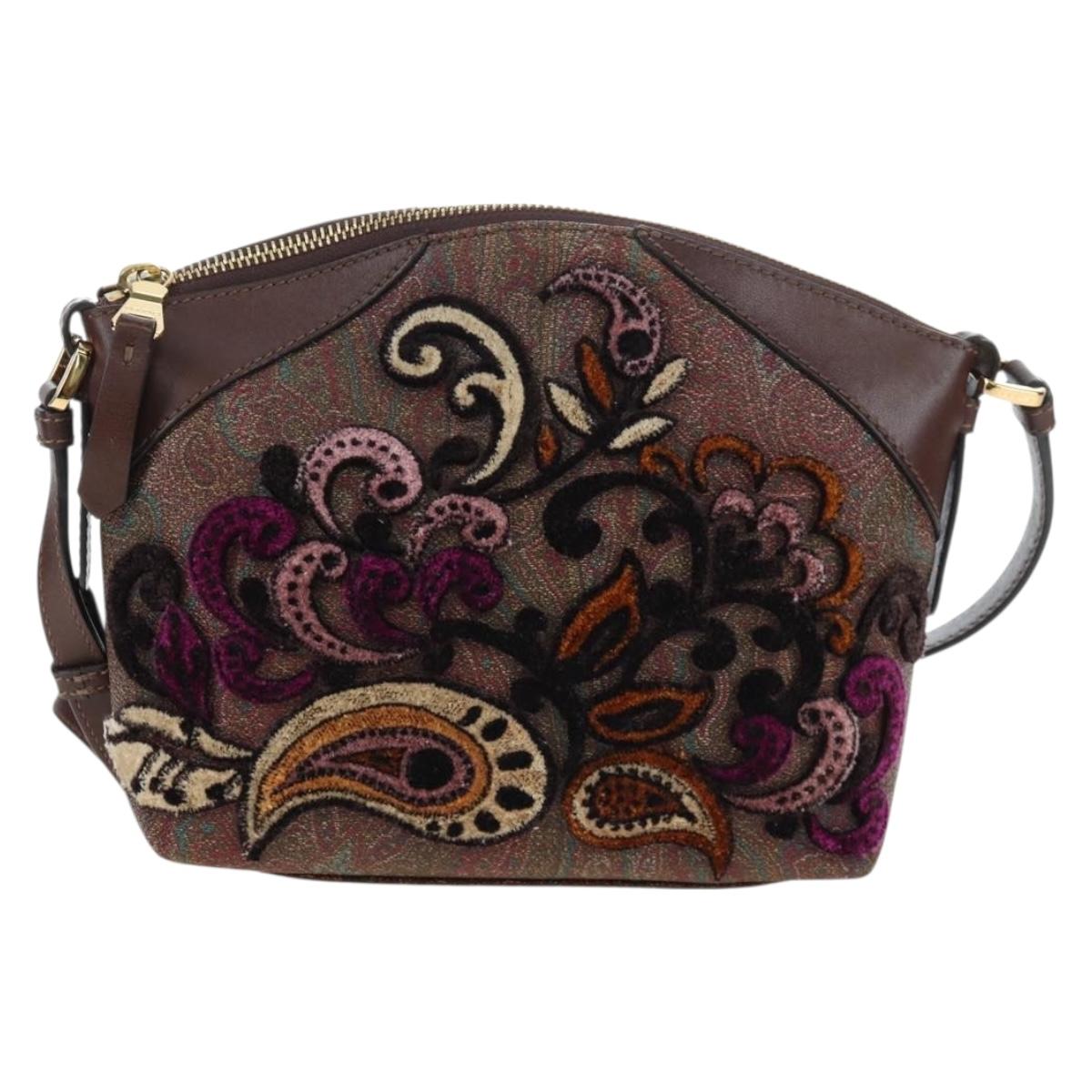 ETRO Paisley Patchwork Shoulder Bag PVC Leather Brown Bordeaux Auth 191827V