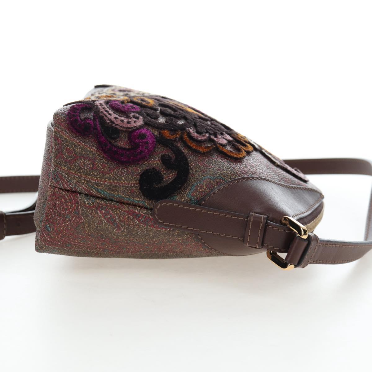 ETRO Paisley Patchwork Shoulder Bag PVC Leather Brown Bordeaux Auth 191827V