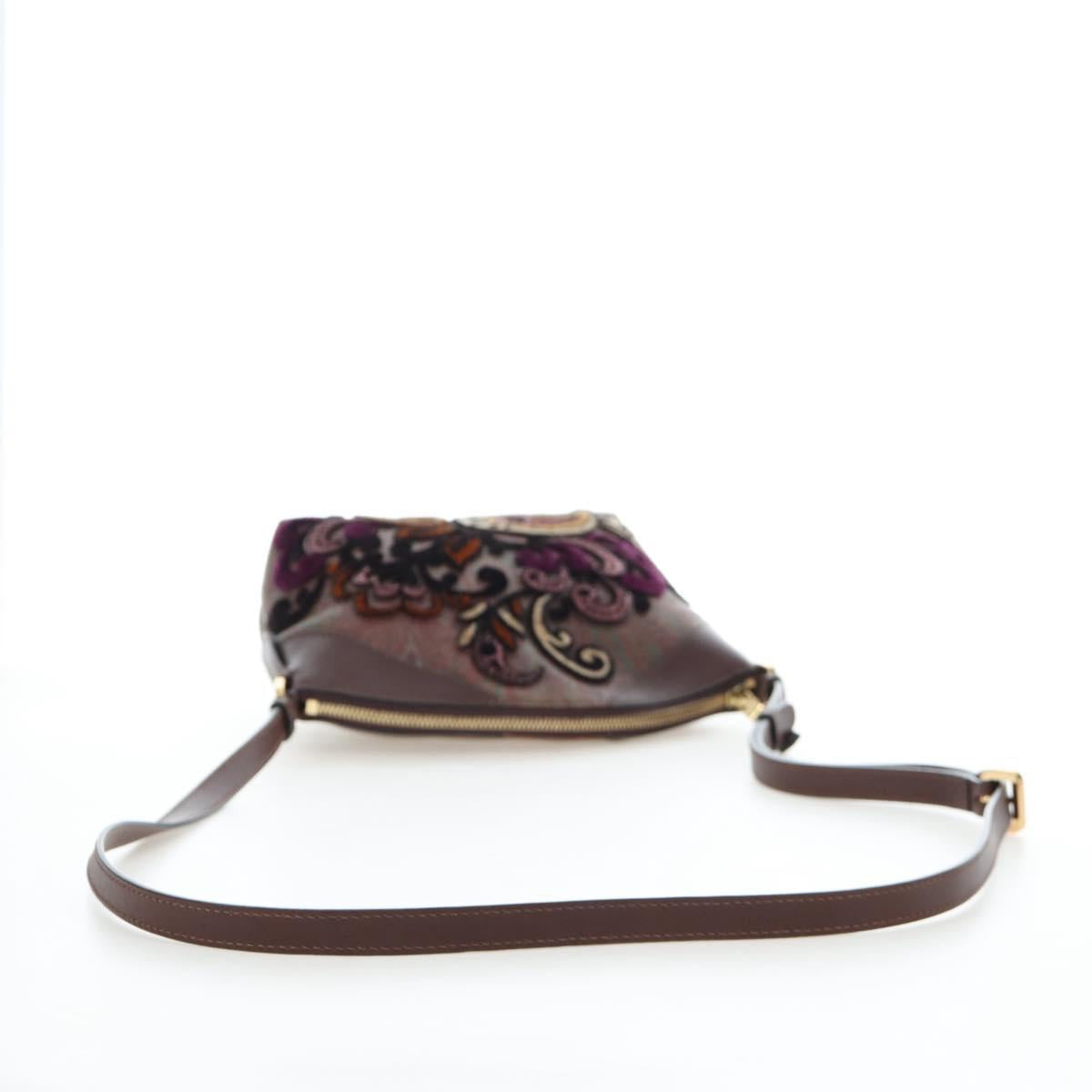 ETRO Paisley Patchwork Shoulder Bag PVC Leather Brown Bordeaux Auth 191827V