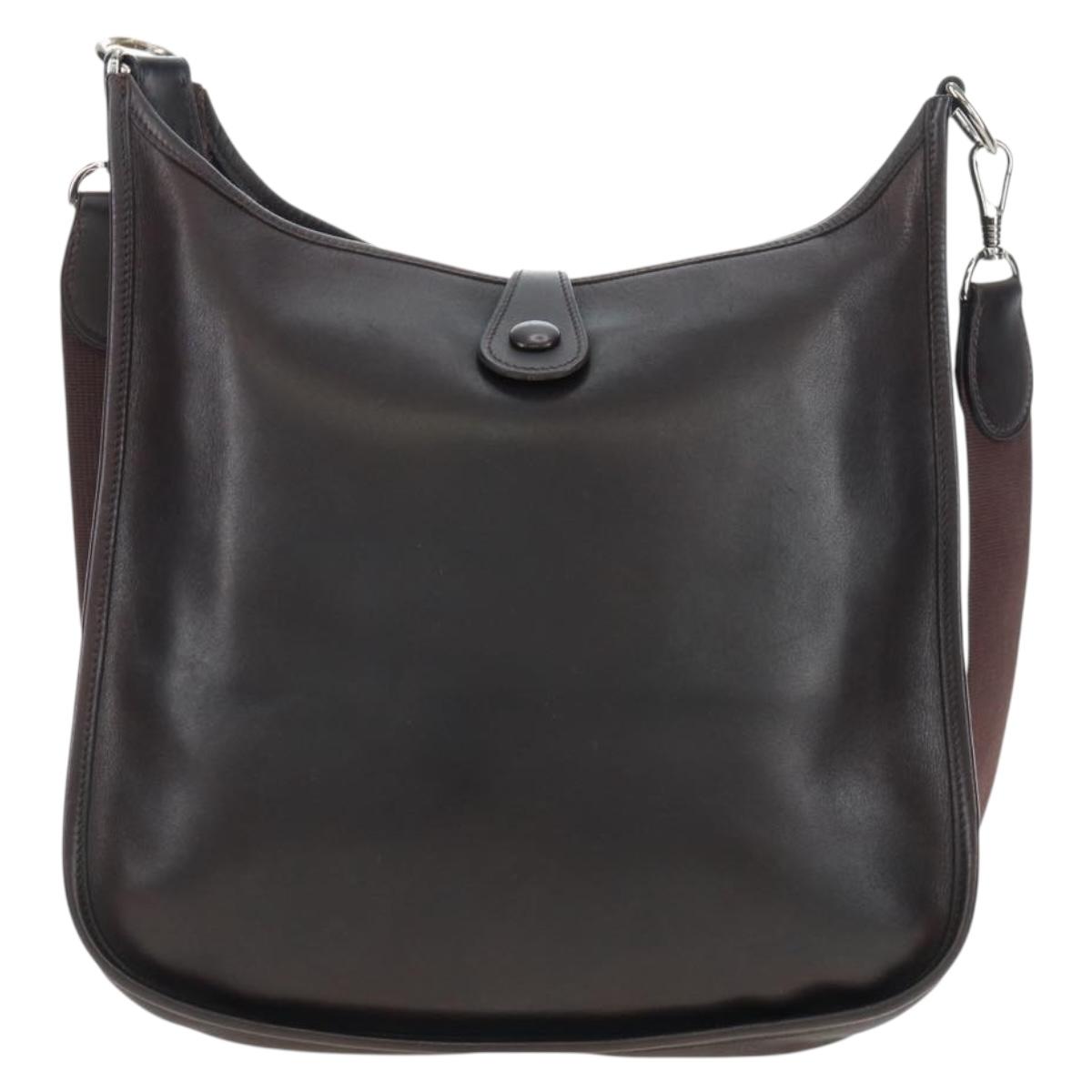 HERMES Evelyn Shoulder Bag Leather Brown Silver Auth 191831M