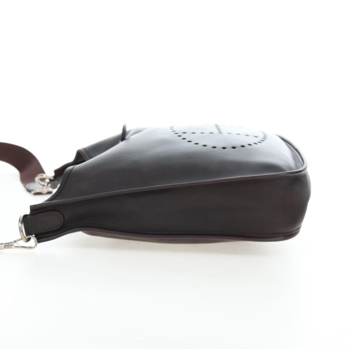 HERMES Evelyn Shoulder Bag Leather Brown Silver Auth 191831M