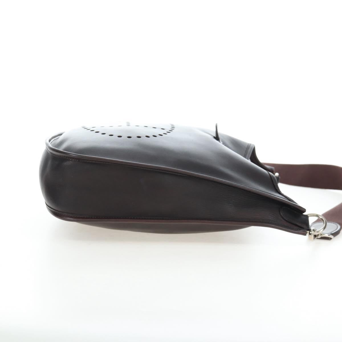 HERMES Evelyn Shoulder Bag Leather Brown Silver Auth 191831M