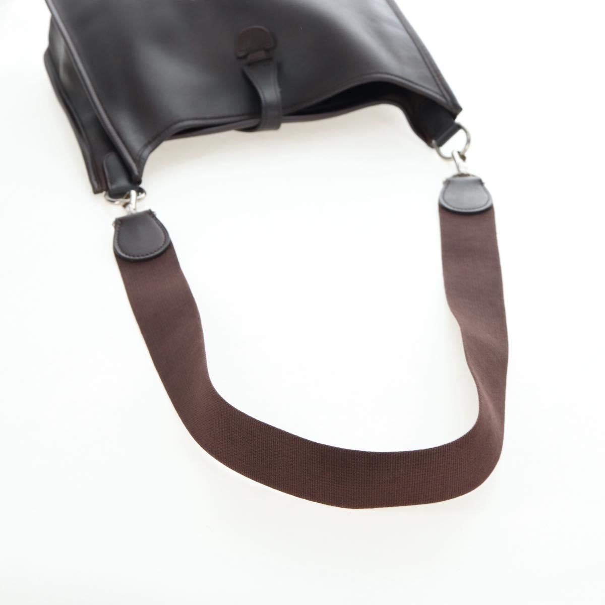 HERMES Evelyn Shoulder Bag Leather Brown Silver Auth 191831M