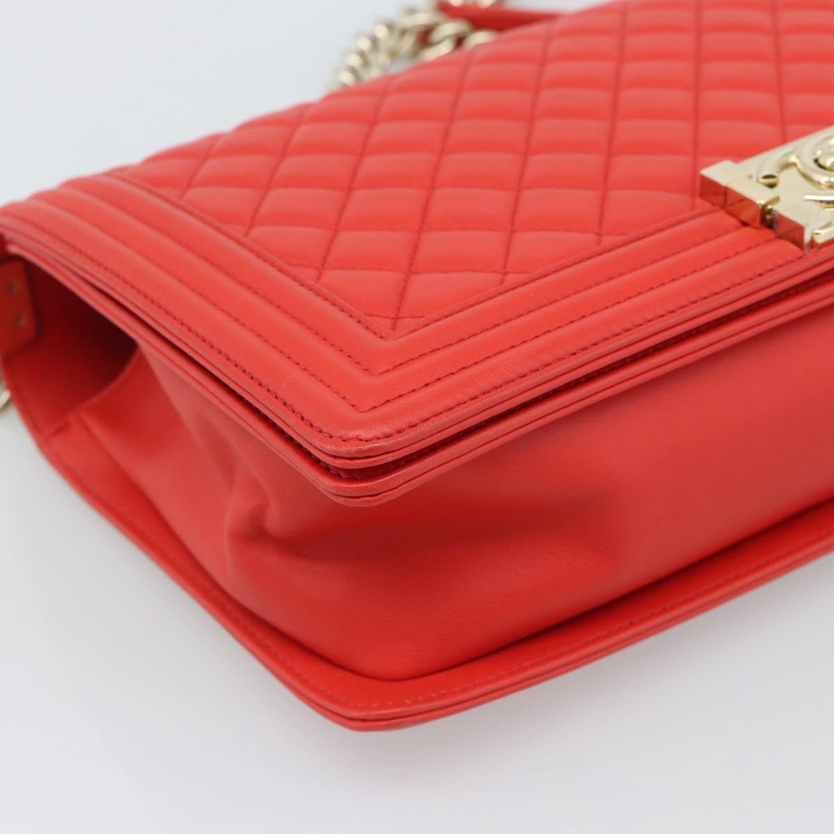 CHANEL Chain Matelasse 28 Boy Chanel Bag Lamb Skin Red Gold CC Auth 191832SAM