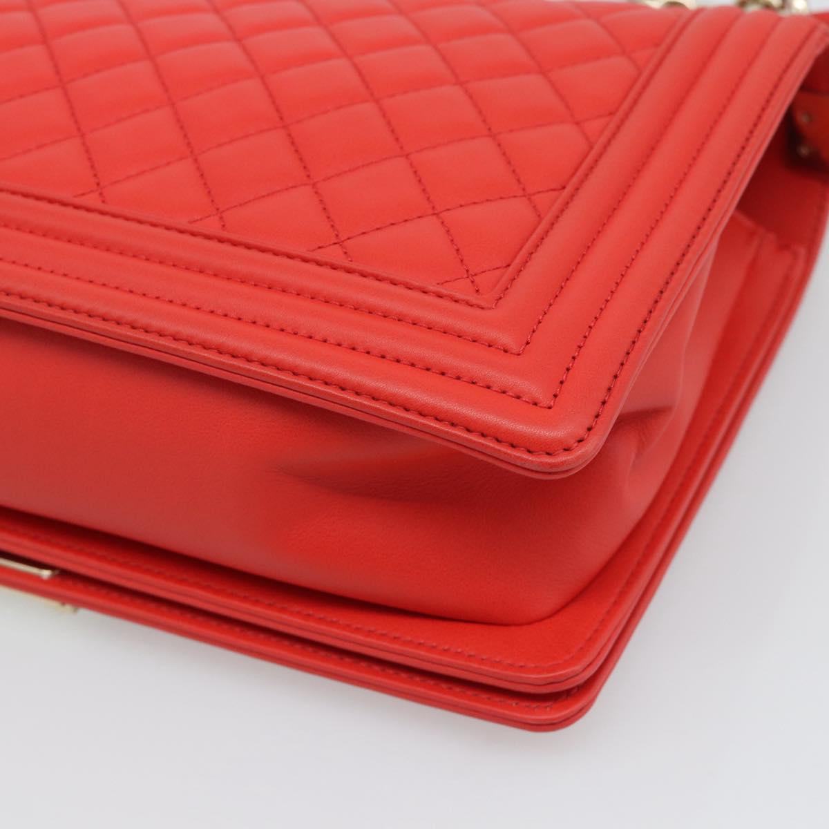 CHANEL Chain Matelasse 28 Boy Chanel Bag Lamb Skin Red Gold CC Auth 191832SAM