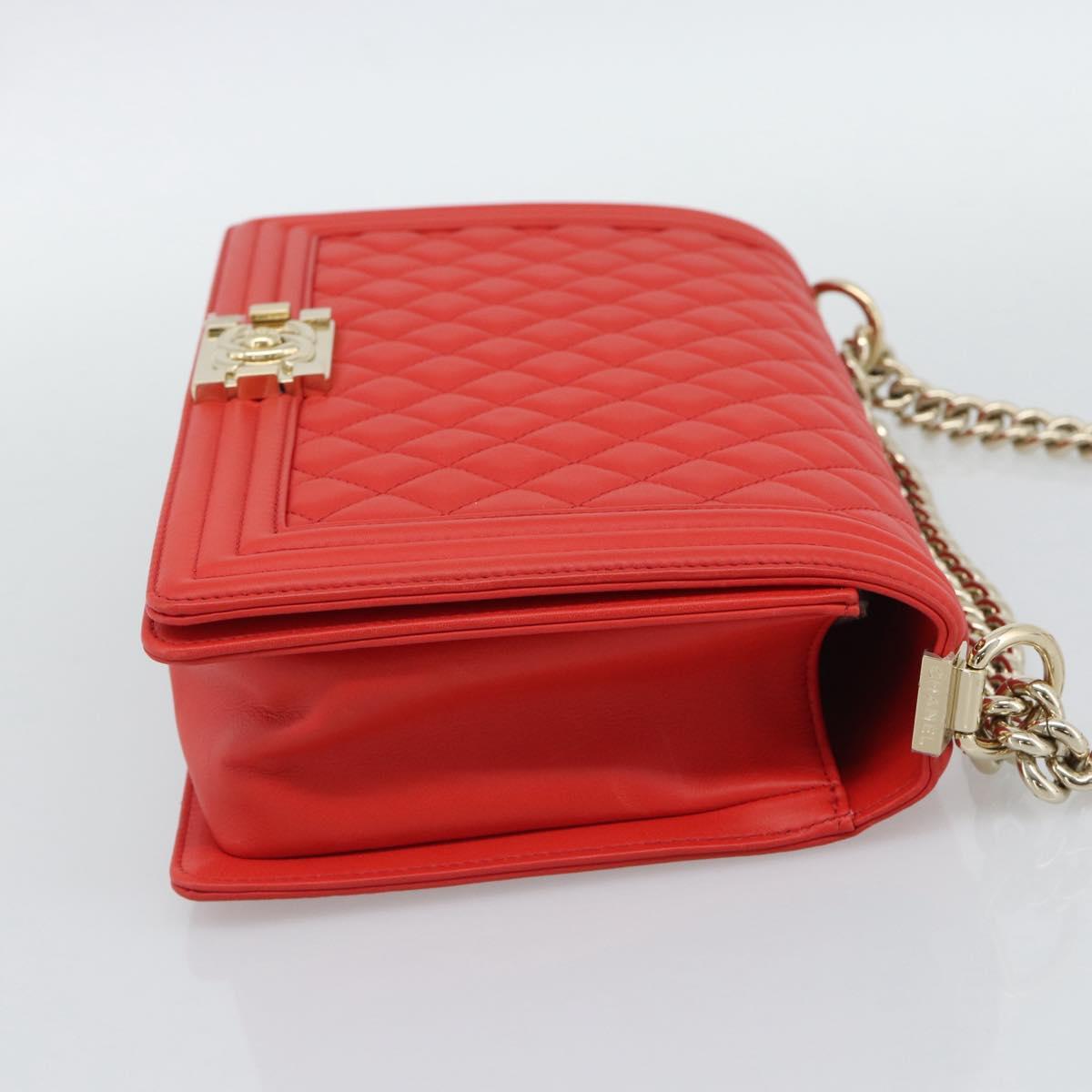 CHANEL Chain Matelasse 28 Boy Chanel Bag Lamb Skin Red Gold CC Auth 191832SAM