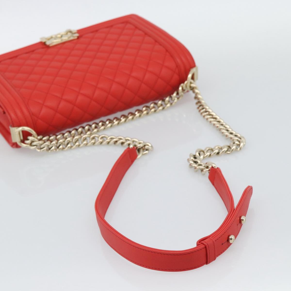 CHANEL Chain Matelasse 28 Boy Chanel Bag Lamb Skin Red Gold CC Auth 191832SAM