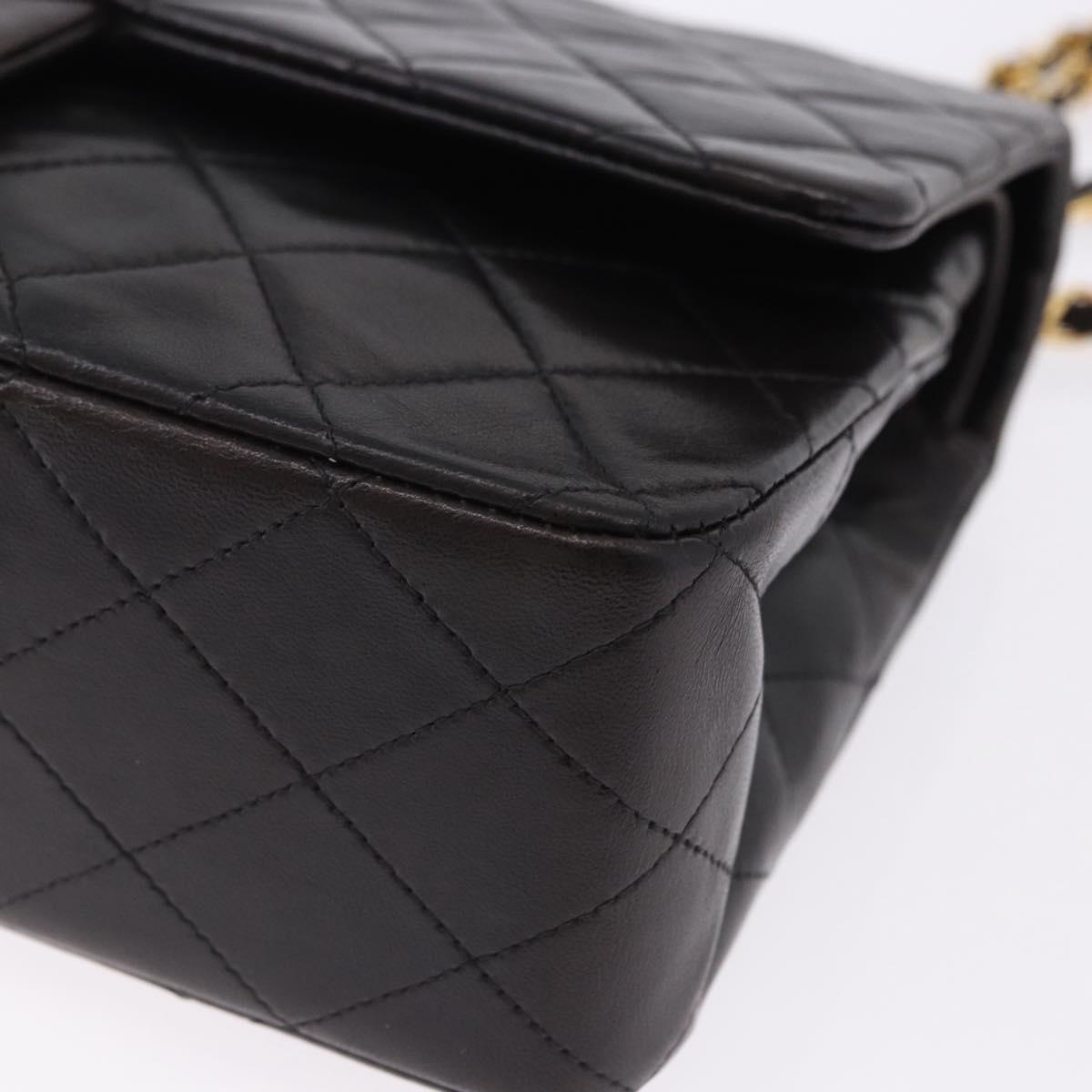 CHANEL Double Flap Chain Matelasse25 Bag Lamb Skin Black Gold CC Auth 191833SAM