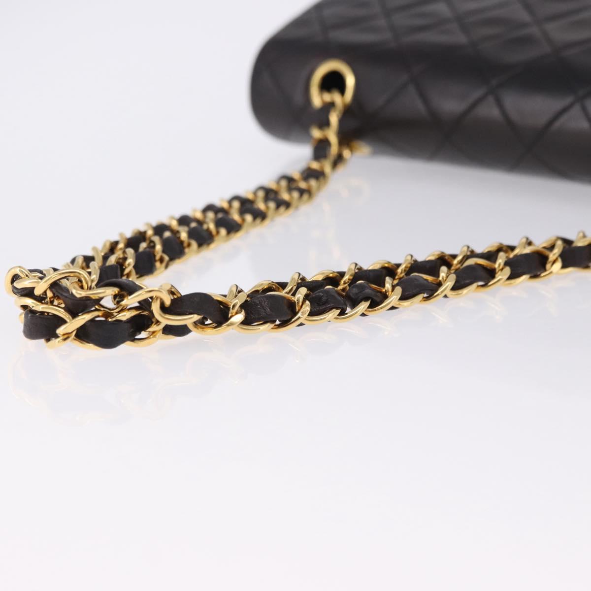 CHANEL Double Flap Chain Matelasse25 Bag Lamb Skin Black Gold CC Auth 191833SAM