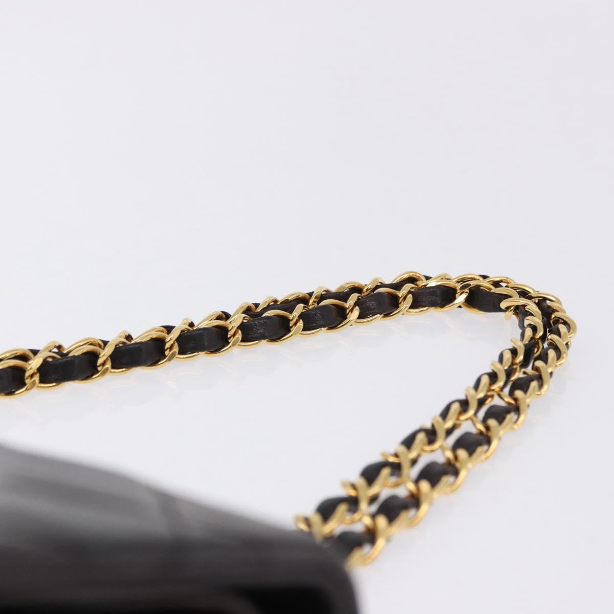 CHANEL Double Flap Chain Matelasse25 Bag Lamb Skin Black Gold CC Auth 191833SAM