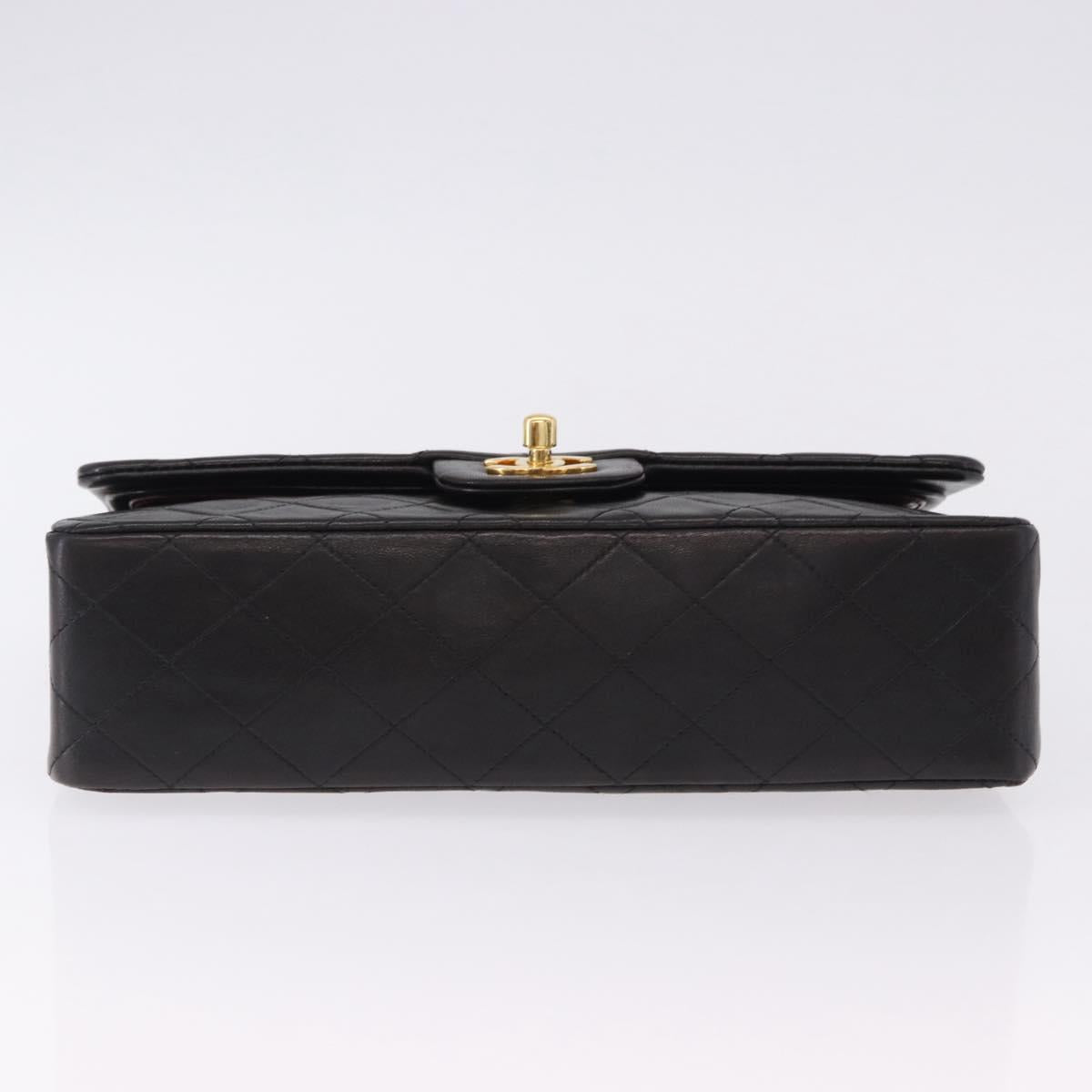 CHANEL Double Flap Chain Matelasse25 Bag Lamb Skin Black Gold CC Auth 191833SAM