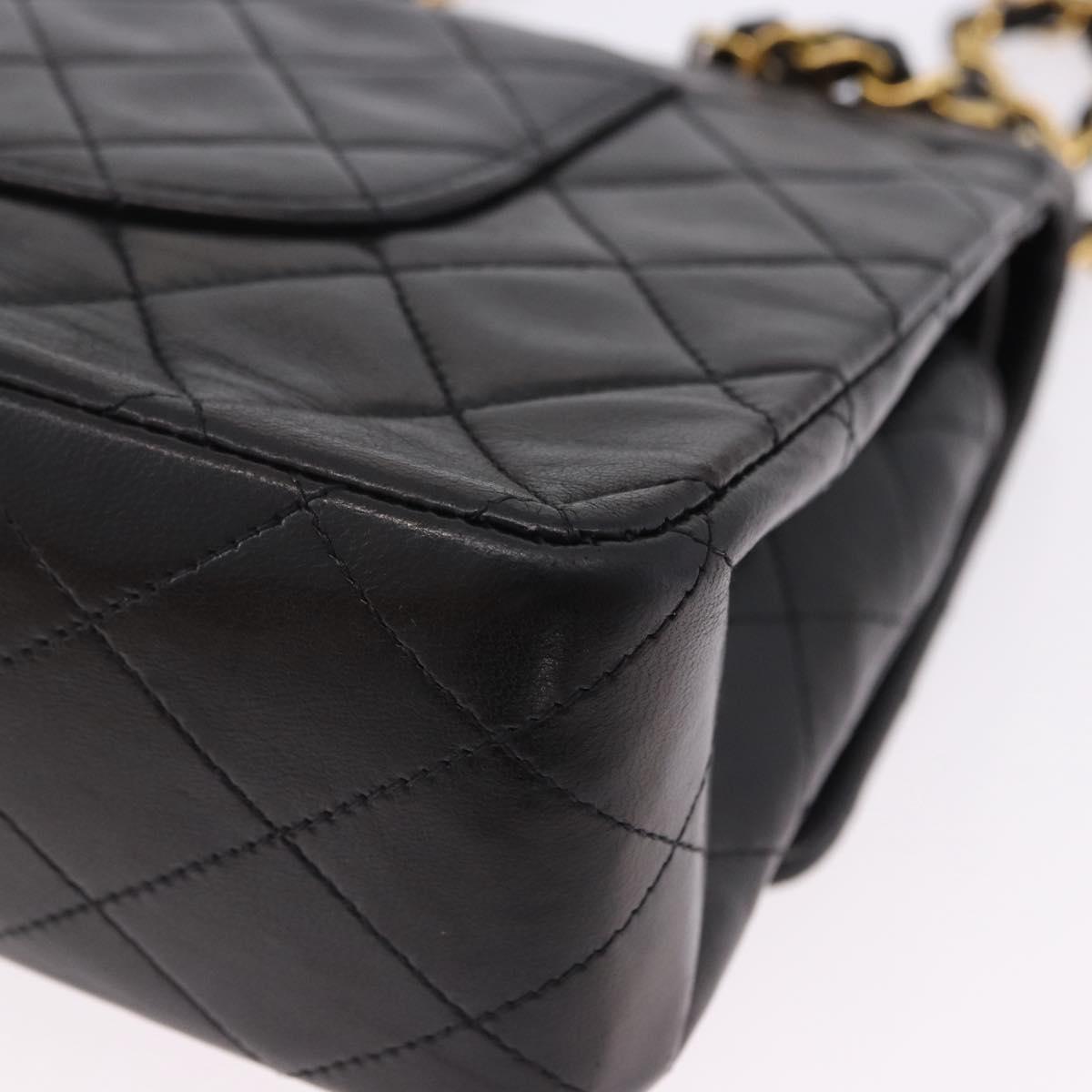 CHANEL Chain Matelasse25 Shoulder Bag Lamb Skin Black Gold CC Auth 191834SAM