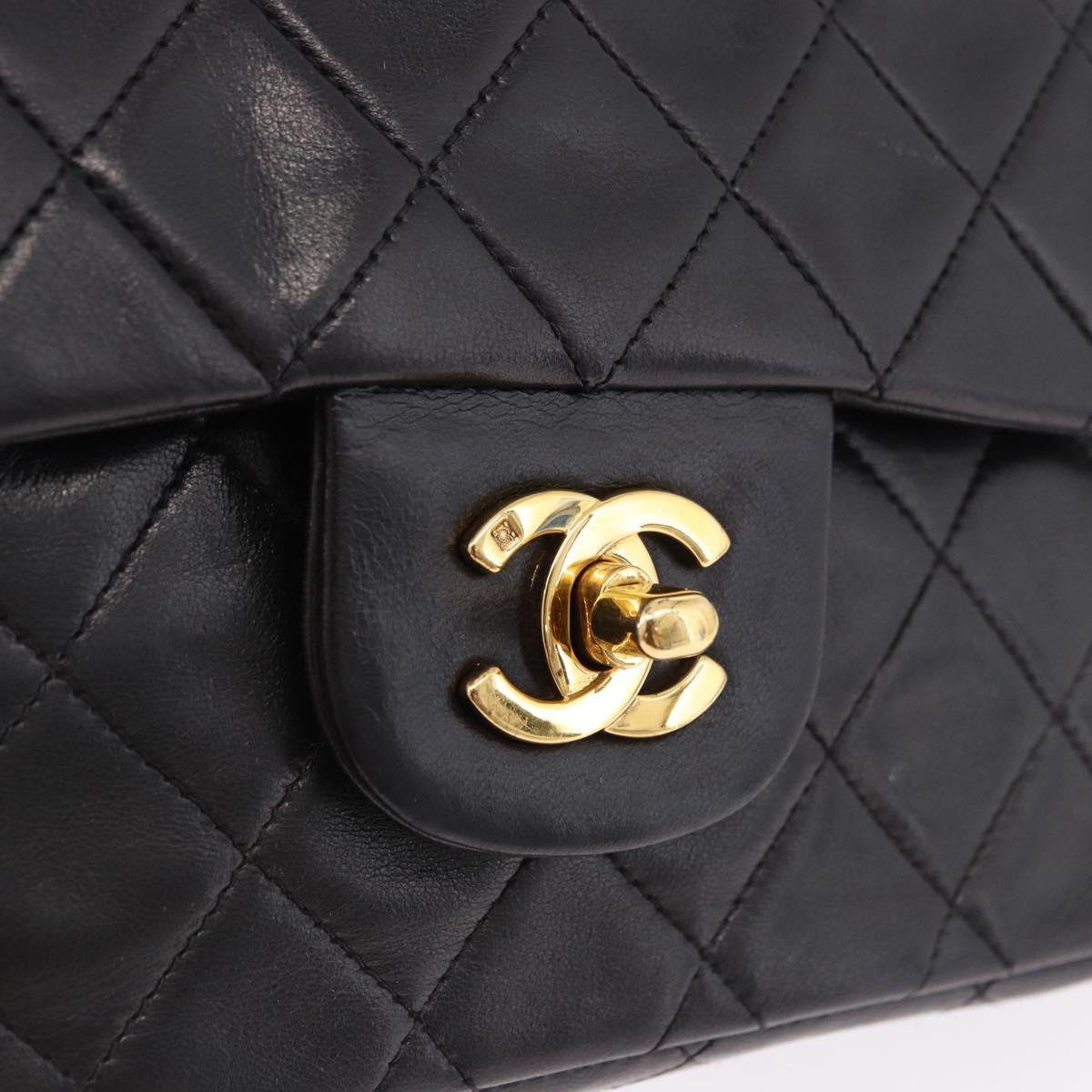 CHANEL Chain Matelasse25 Shoulder Bag Lamb Skin Black Gold CC Auth 191834SAM