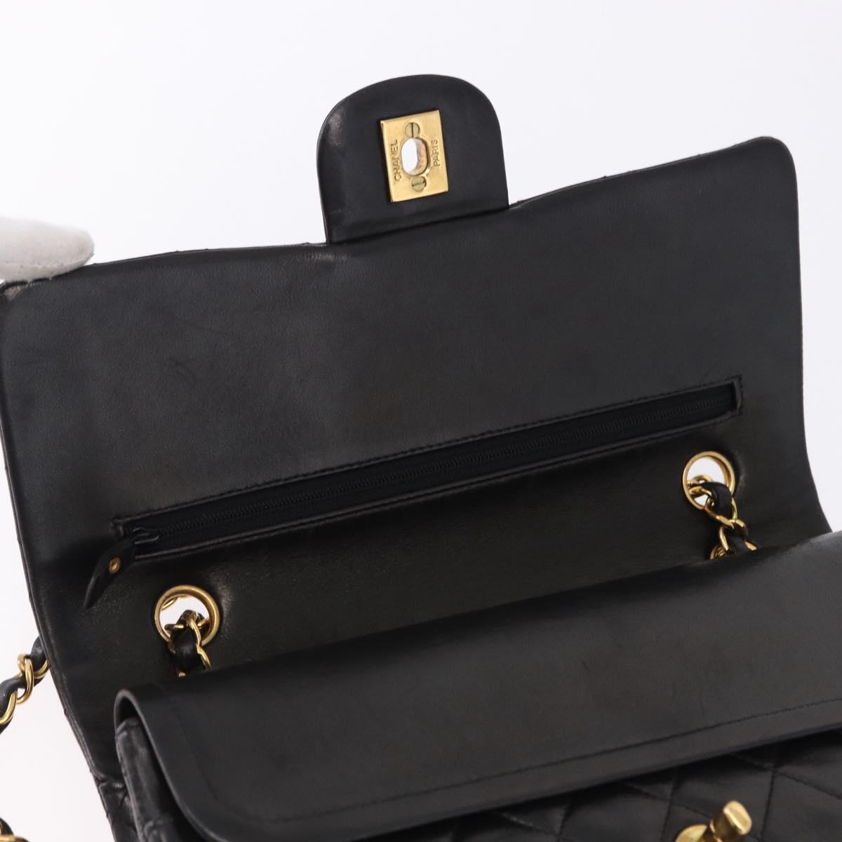 CHANEL Chain Matelasse25 Shoulder Bag Lamb Skin Black Gold CC Auth 191834SAM