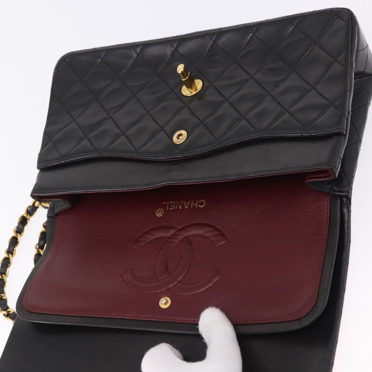 CHANEL Chain Matelasse25 Shoulder Bag Lamb Skin Black Gold CC Auth 191834SAM