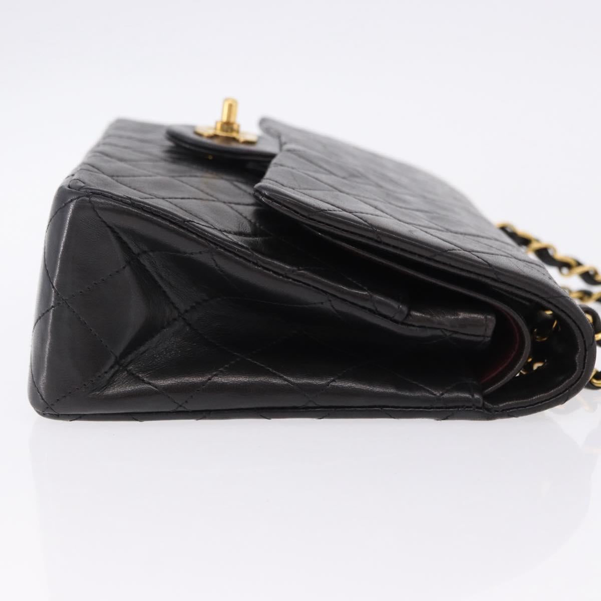 CHANEL Chain Matelasse25 Shoulder Bag Lamb Skin Black Gold CC Auth 191834SAM